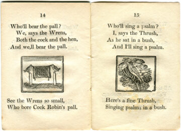 <p><em>An Elegy on the Death and Burial of Cock Robin. </em>York: J. Kendrew, 1820. Historical Children's Literature Collection, University of Washington Libraries, Special Collections.</p>
